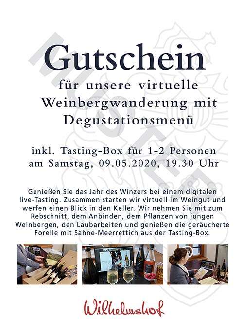Wilhelmshof Gutschein virtuelle Weinbergwanderung mit Degustationsmenue