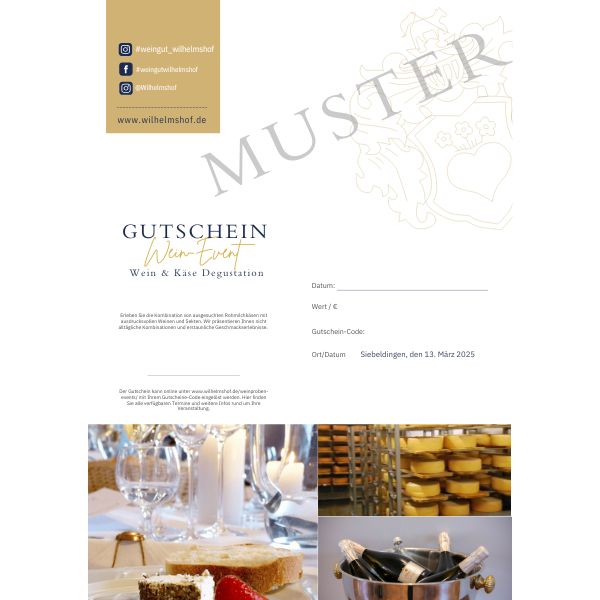 Gutschein Wein-Käse-Degustation im Wilhelmshof